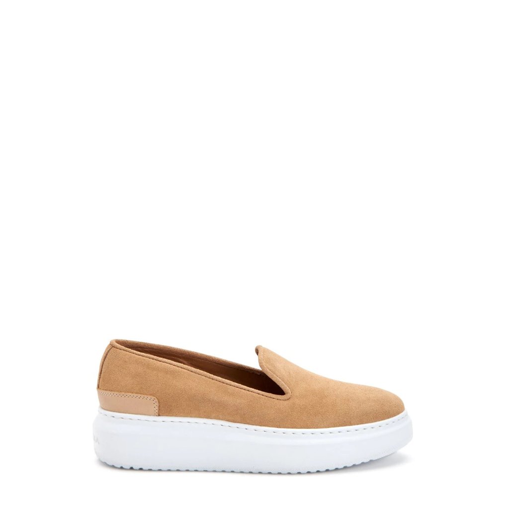 $330 Aquatalia Lanie Slip On Platform Sneakers Suede Cappuccino 8.5 (Md8)